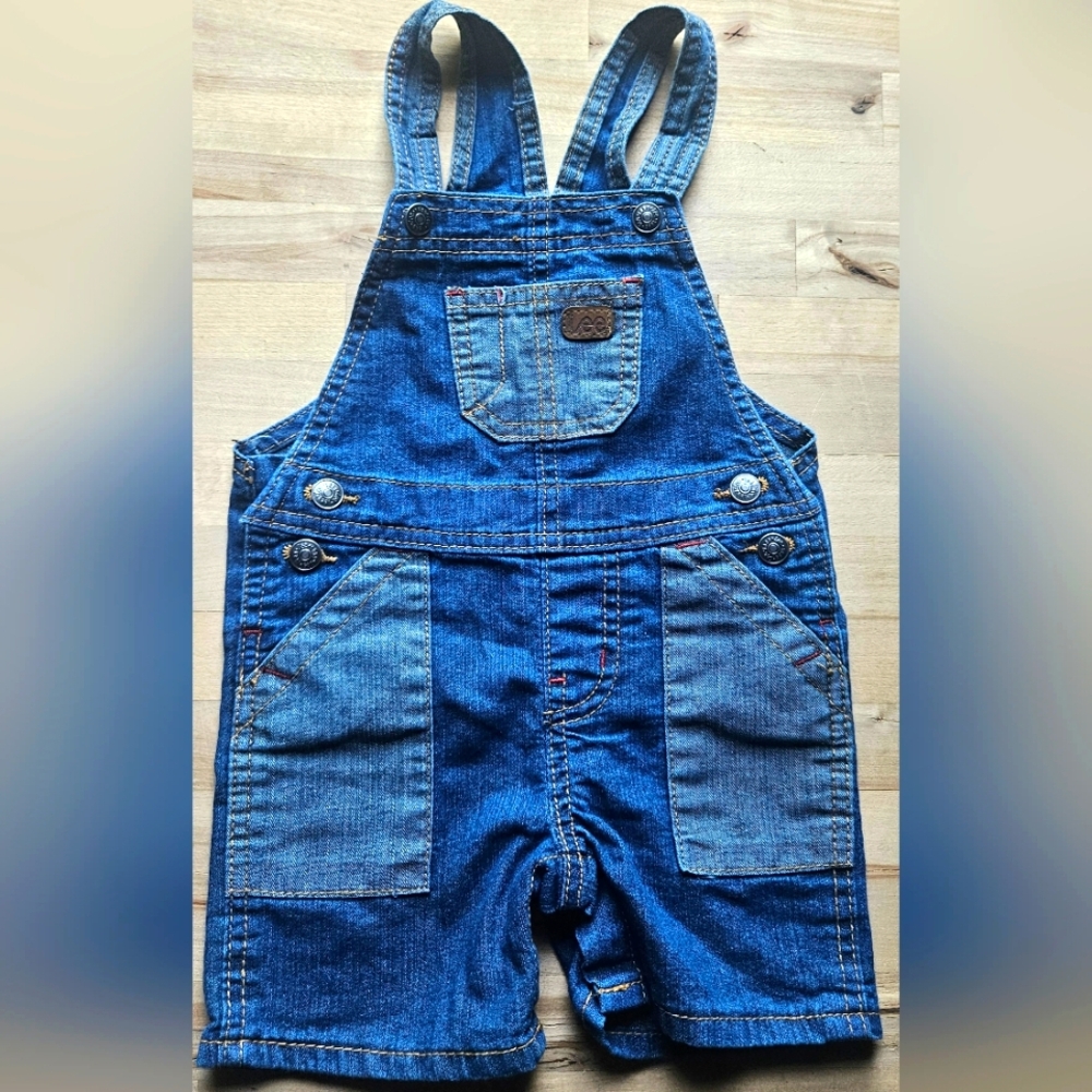 Vintage, Lee Overalls, 18 Months Blue Denim Patchwork, Snap Crotch Adjustable